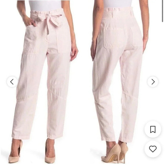 A.L.C. Coburn Tapered Paperbag High Waist Pants Linen Blend Morganite Pink 4 - Picture 1 of 16